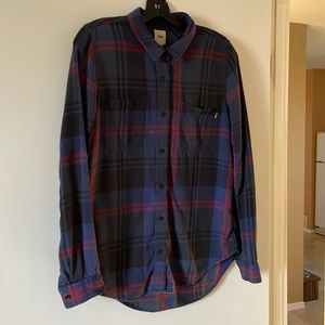 VANS Red & Navy Blue Plaid Button Up Shirt